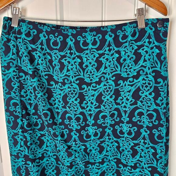 Vintage Sag Harbor Wrap Skirt Womens Size 16P Blue Abstract 90s Midi Preppy Boho - Picture 3 of 9
